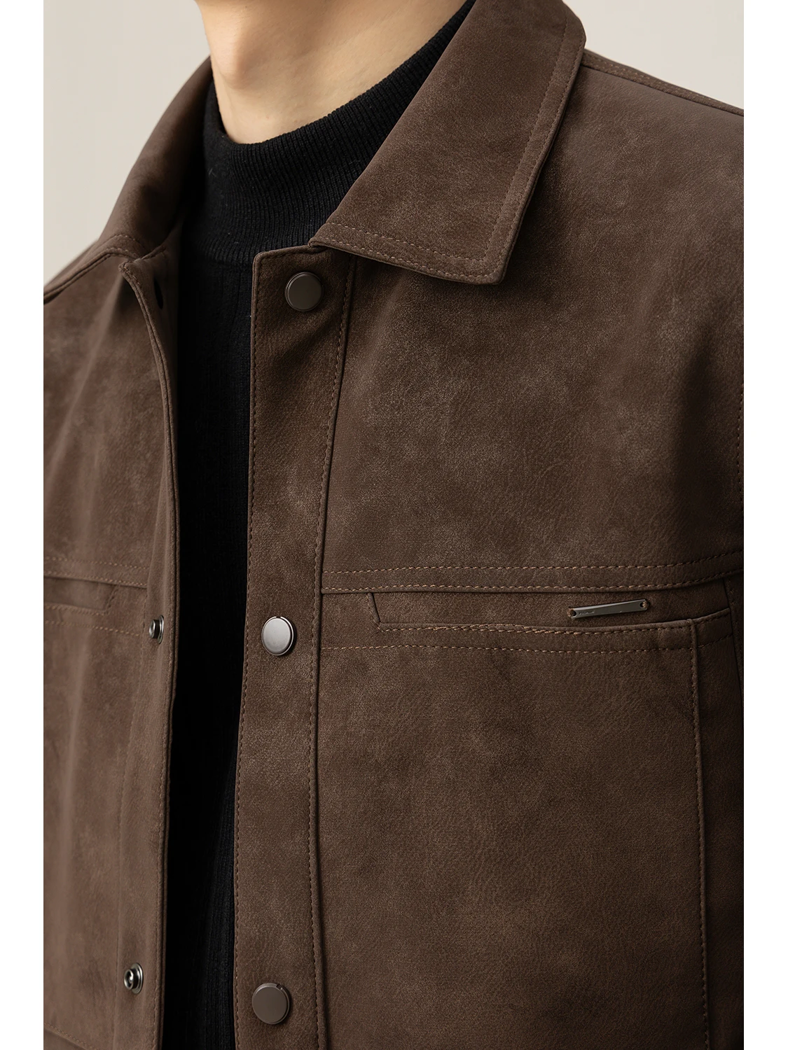 

Spring Casual Loose PU Leather Jaet Men's Korean Sle Trendy Haome Flip Collar Outerwear Stand Fit Long Sve