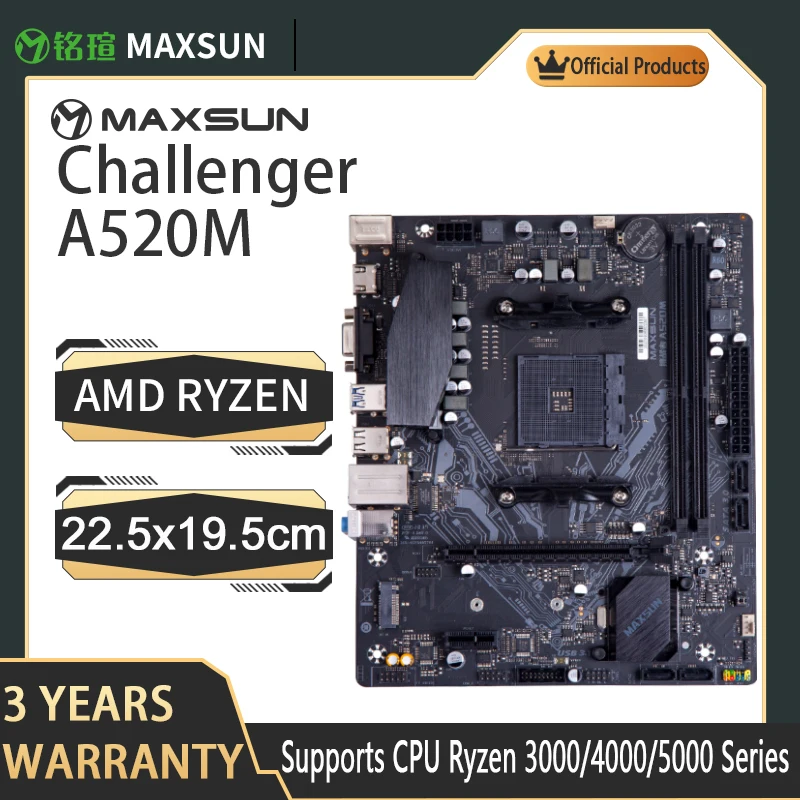 

MAXSUN AMD A520M Motherboard RAM DDR4 M.2 USB3.2 STAT 3.0 Desktop AM4 CPU 3600 4650 5600G 5700 Support Ryzen R3 R5 R7 R9