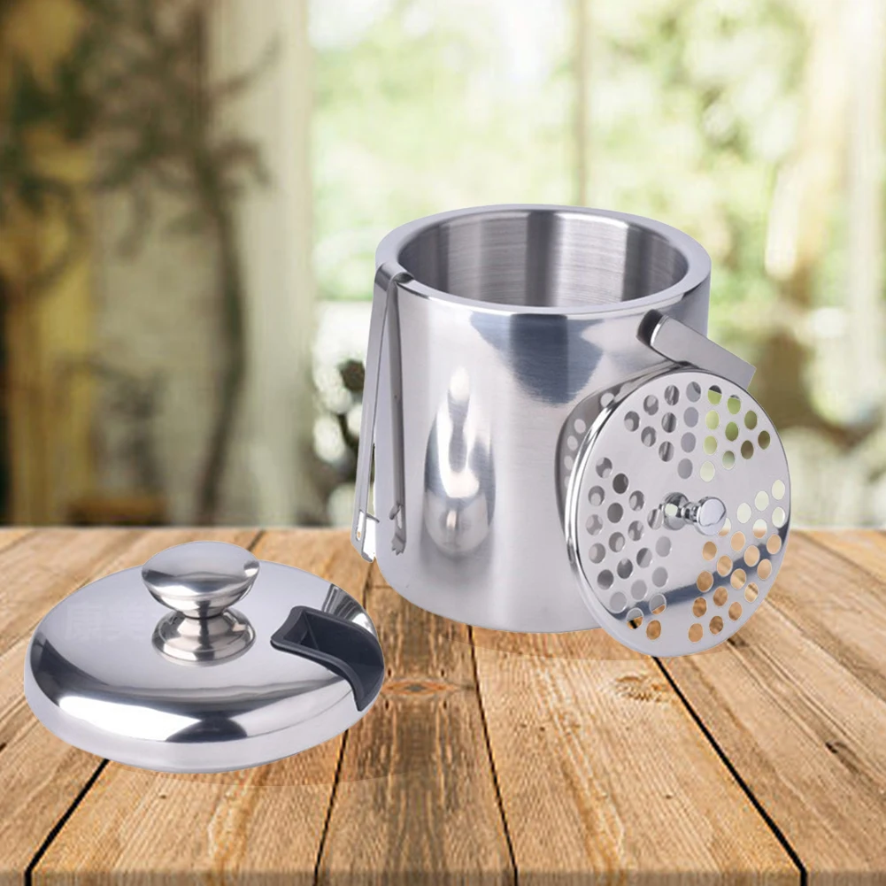 

Double-Wall Stainless Steel Ice Bucket with Lid Strainer and Tongs Cooler Bucket for Wine Champagne Whiskey Vodka Cocktails Beer