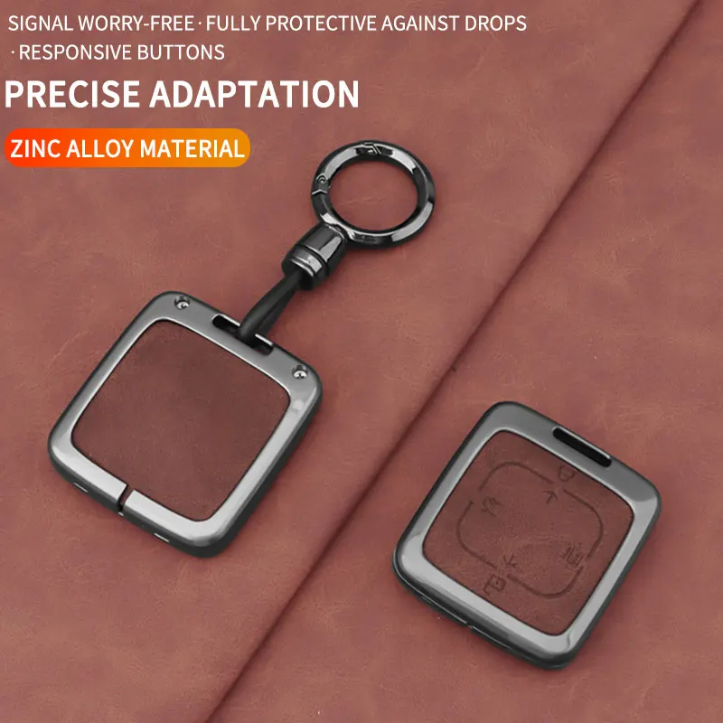 For Zeekr 7X 7GT 001X 007 Smart Remote Key Fob Protector Zinc Alloy Leather Full‑Wrap Car Key Case Cover With Keychain