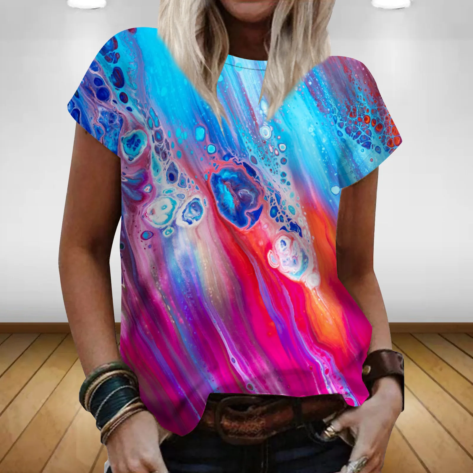 Abstract Pattern Floral 3D Print T-Shirts Women's O-Neck Short Sleeve T Shirt Y2k Harajuku Tees Streetwear Tops Female Clothing