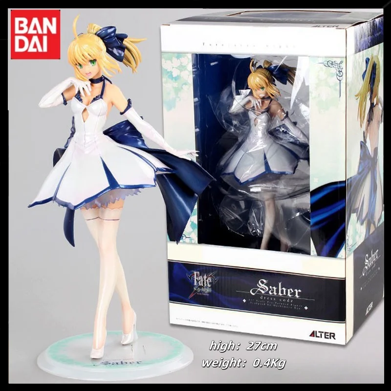 New Bandai 27cm Fate/Stay Night Anime Figure Ver Saber White Dress Action Model Pvc Desktop Ornaments Decoration Toy Gift