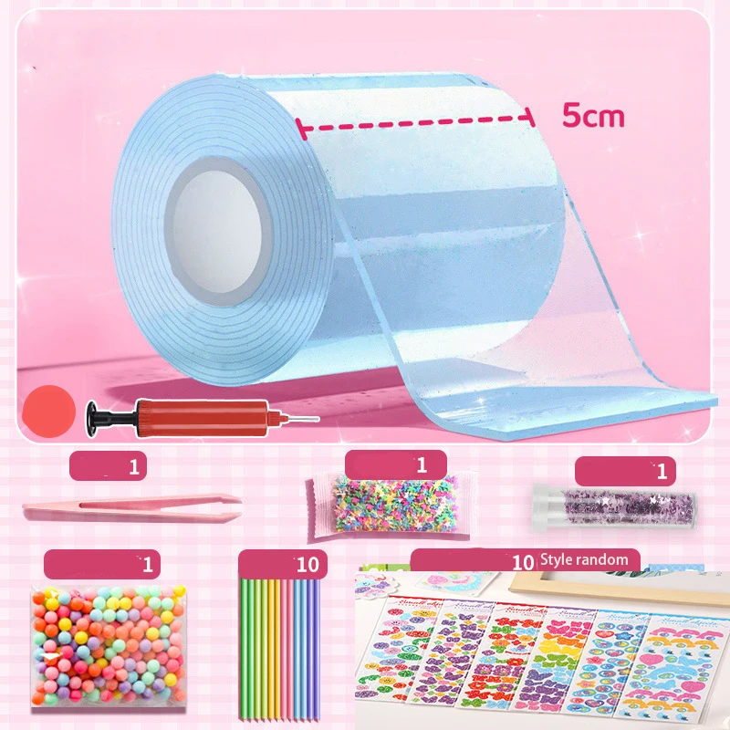 DIY Blow Bubble Nano Tape Komplettes Set aus PET Nano Kleber Kneten Musik Doppelseitiges Klebeband Dekompressionsspielzeug Aufkleber Geschenk