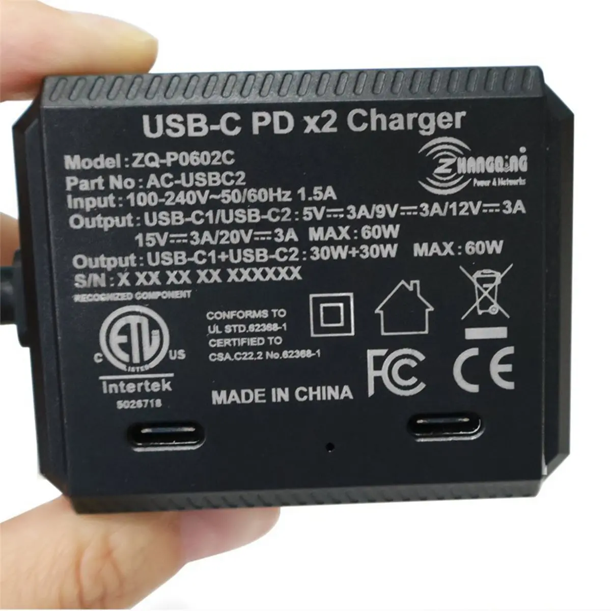 

(ABGQ) Обновление блока питания AC с поддержкой Type-C, протокол PD3.0, два выходных порта Type-C, максимальная мощность 60 Вт на порт.