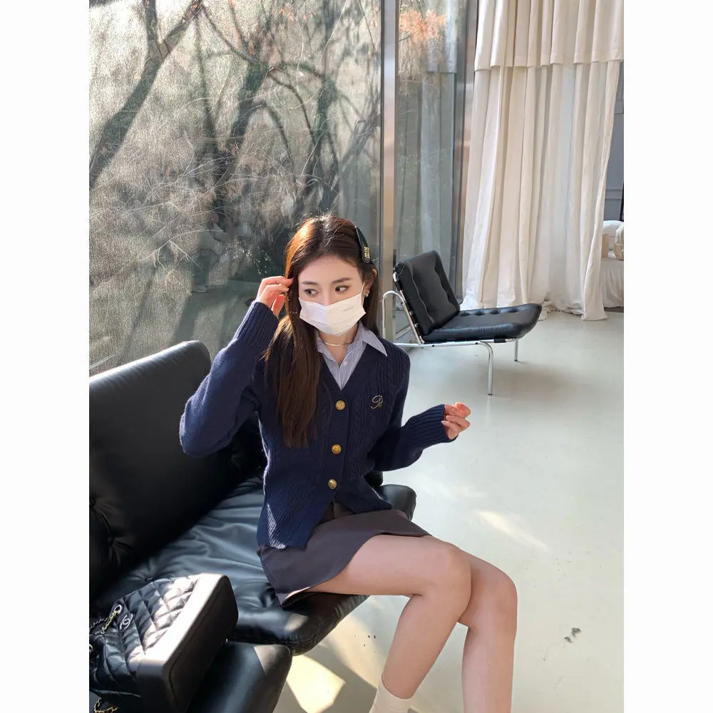 Spring Gentle Department Wear Female 2023 New Korean Fashion College Style Knitted Jumper Shirt Skirt Three-piece Set