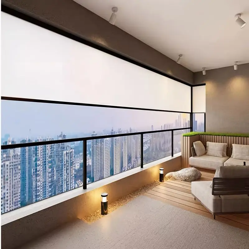 Electric Blackout Retractable Heavy Duty Roller Blinds Luxury Motorize Sunshade Windproof Outdoor Waterproof Roller Blinds