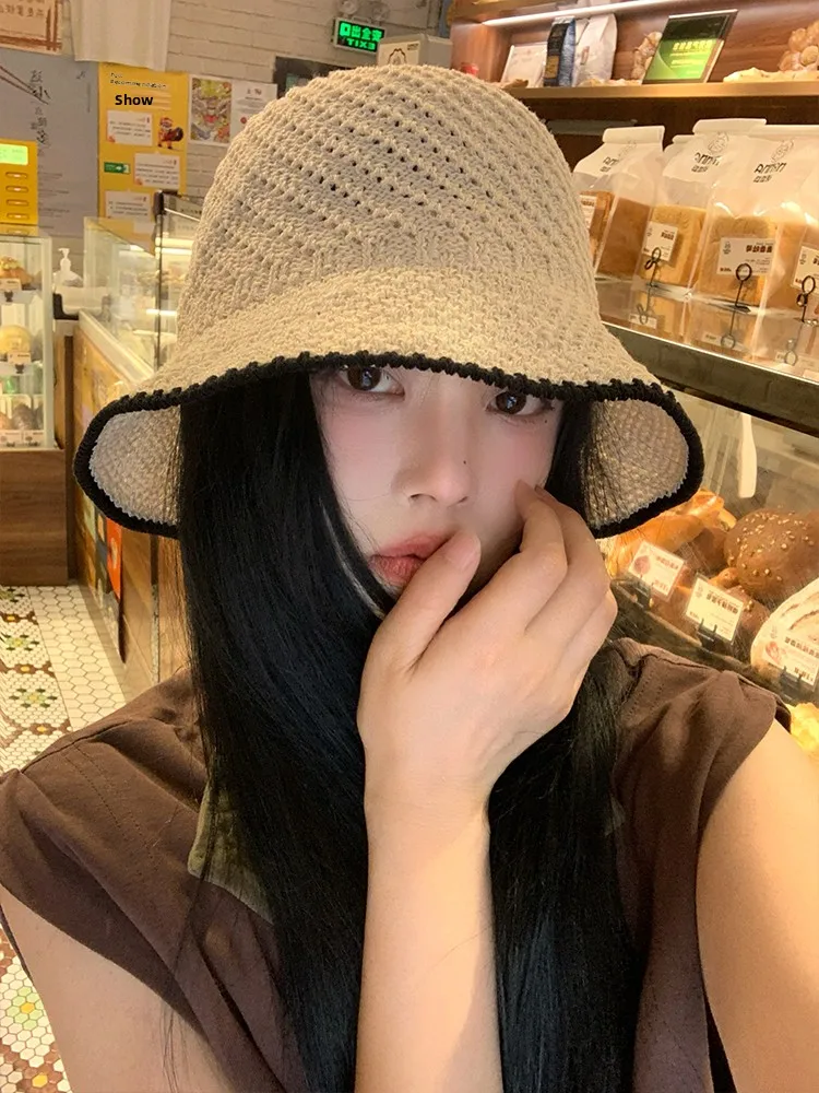 Korean Style Ins Hollow out Versatile Knitted Hat Women Summer Sunshade Fisherman Hat Thin Sun Hat Sun Protection Bucket Hat
