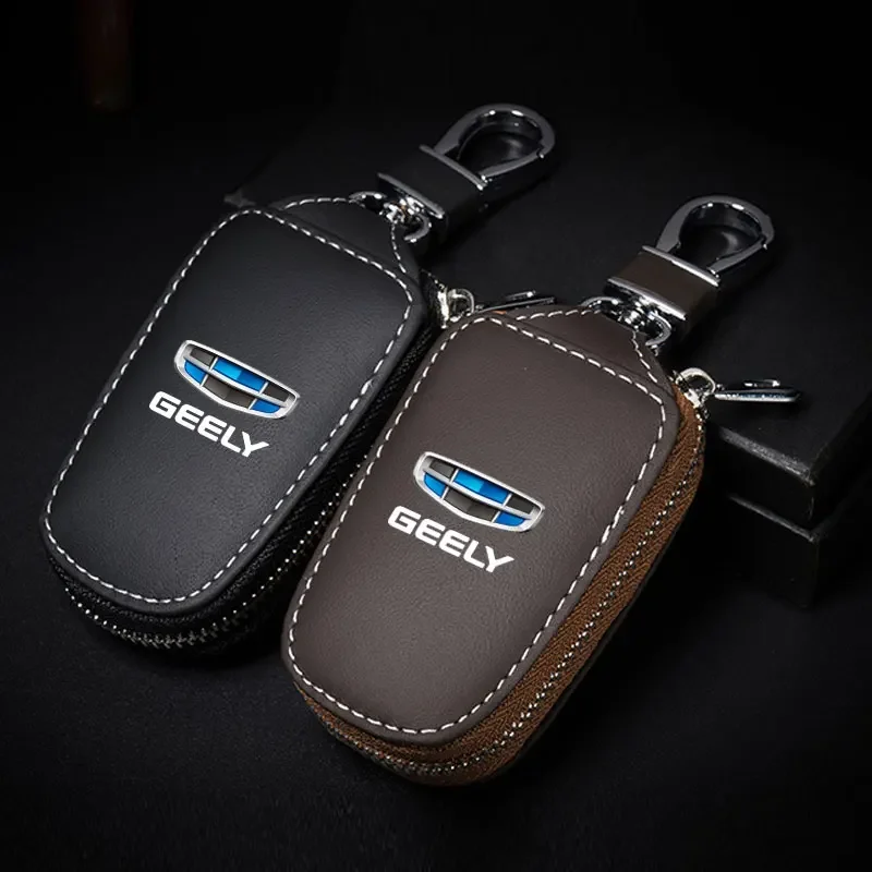 Car key chains shield Leather Keycase key cover wallet Key Ring For Geely geometry C Emgrand Gc6 Gx3 Ec7 Atlas Coolray Cross NL3