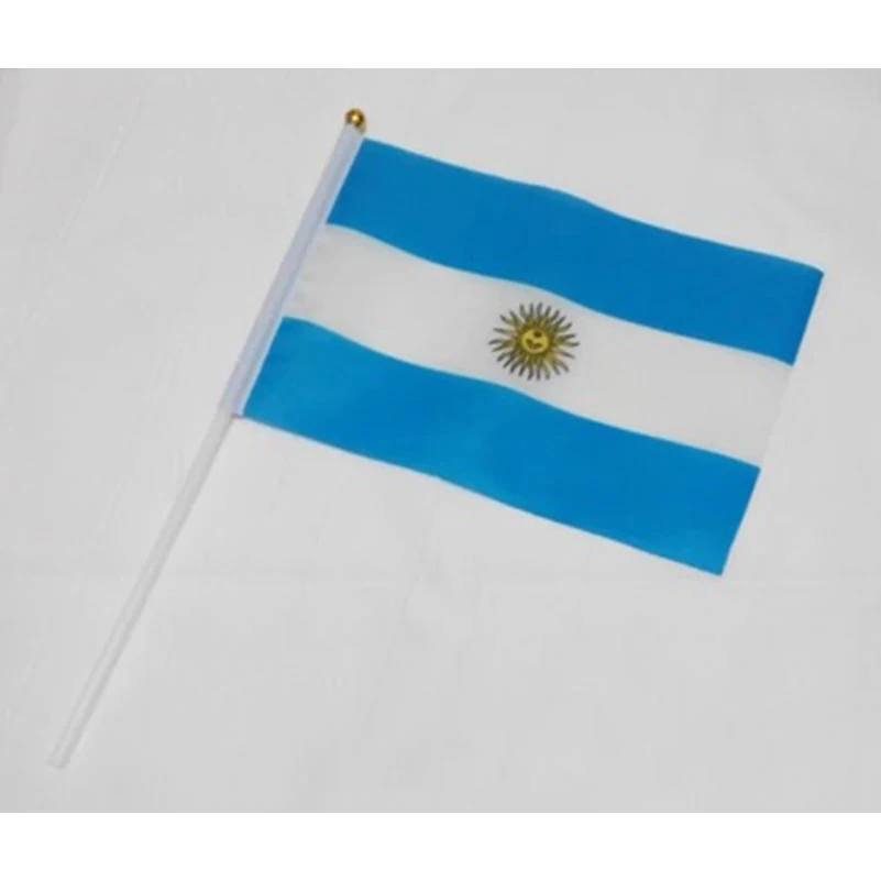 21*14cm Hand Held Argentina Flag Polyester Flags and Plastic Flagpoles for Celebration,Parade and Sports Soccer Flag 30pcs