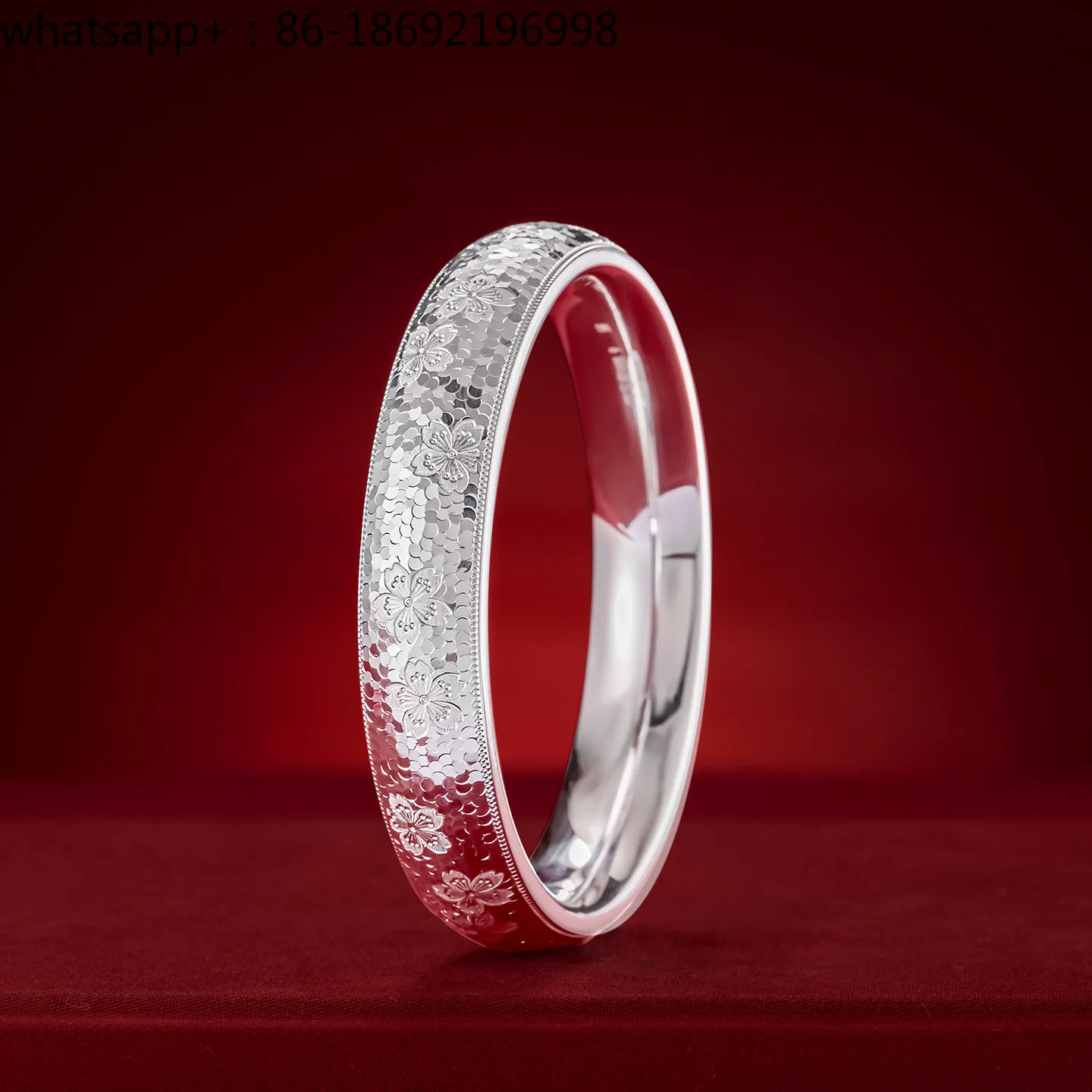 Cherry Blossom Crushed Ice Foot Silver 9999 Bracelet Hollow Glossy Bracelet Tire Bracelet