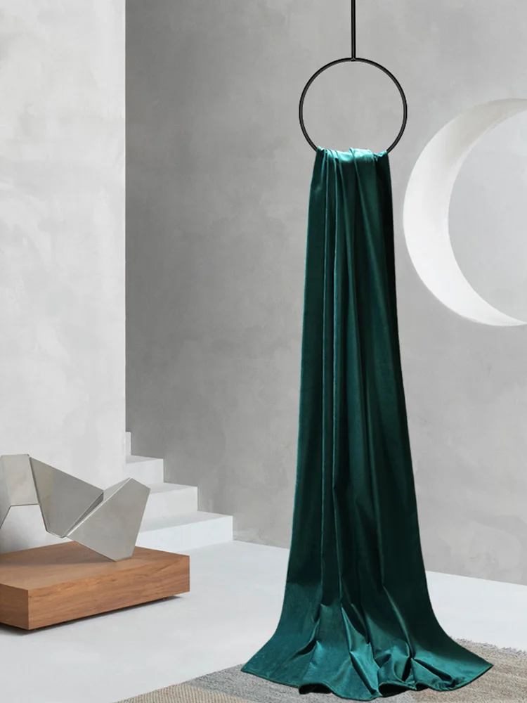 Solid Color Retro Velvet Waterproof Mildewproof Shower Curtains Bathroom Light Tight Curtain Belt Metal Gourd Hang Hook