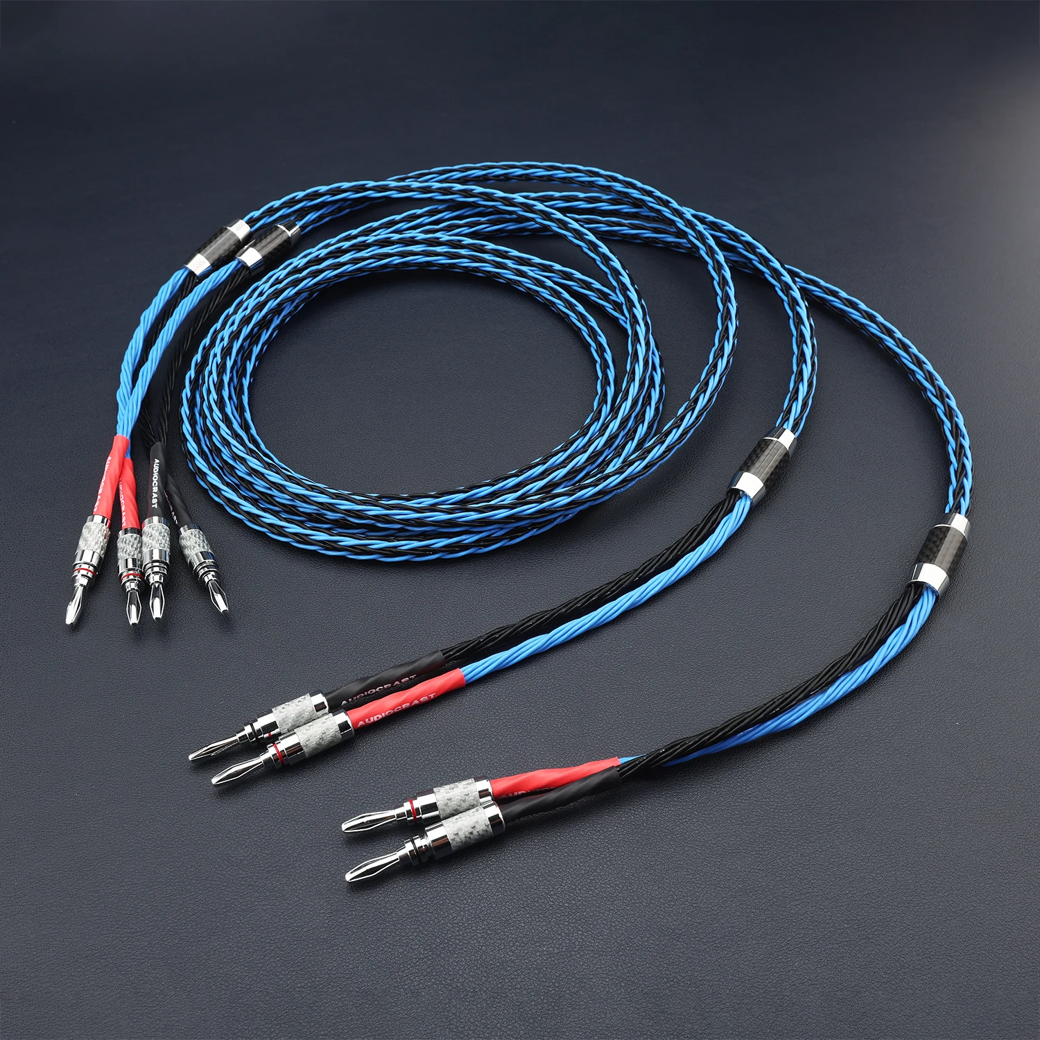 8TC 16 Core OCC Copper Speaker Cable Pair Banana Y Spade Plug Bi-Wire 2 to 2 Braided HiFi Wire for Amplifier AV Receiver Speaker