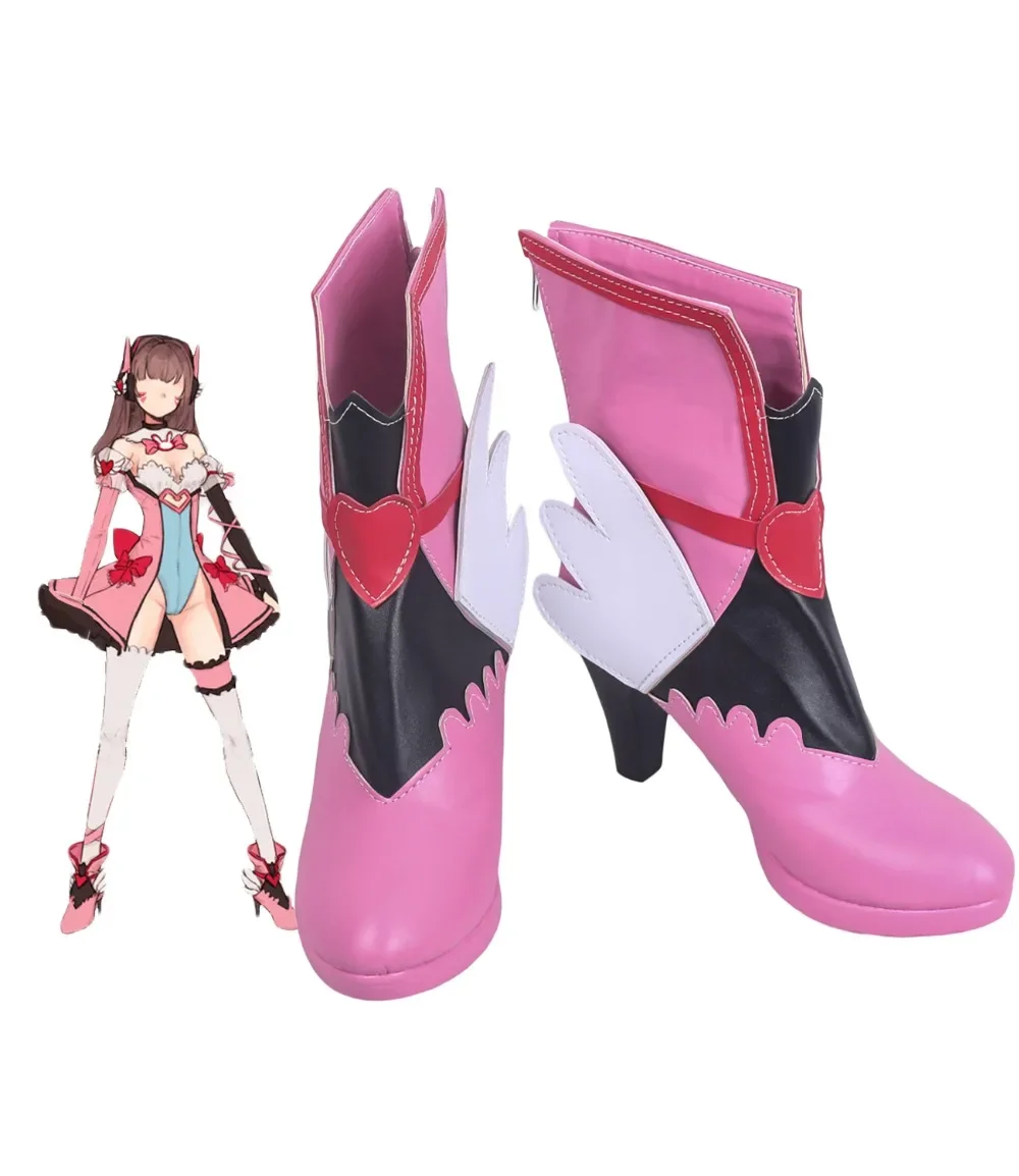 

OW Hana Song D.Va Cosplay Boots Pink Shoes Custom Made Any Size