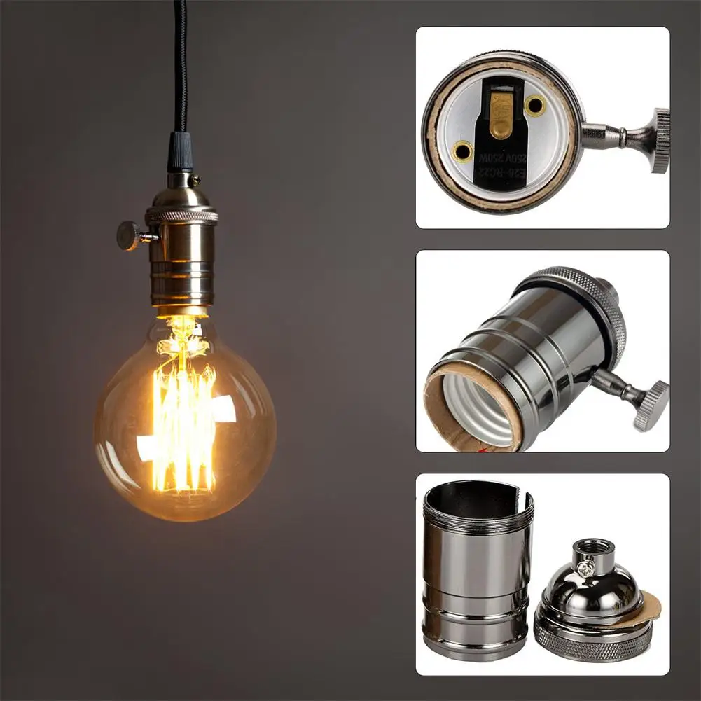 New E27 Lamp Base DIY Lampholder With Switch Edison Vintage Lighting Screw Socket Antique Brass Lamp Holder Fixture