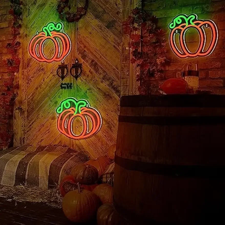 Halloween Pumpkin Neon Sign Halloween Decoration Neon Light LED Sign for Wall Decor USB Powered for Halloween Party Kids Gift