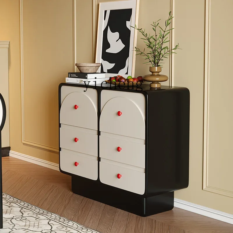 Modern Simple Black and White Entrance Cabinet Silent Style Living Room Large Capacity Nine-Drawer Locker