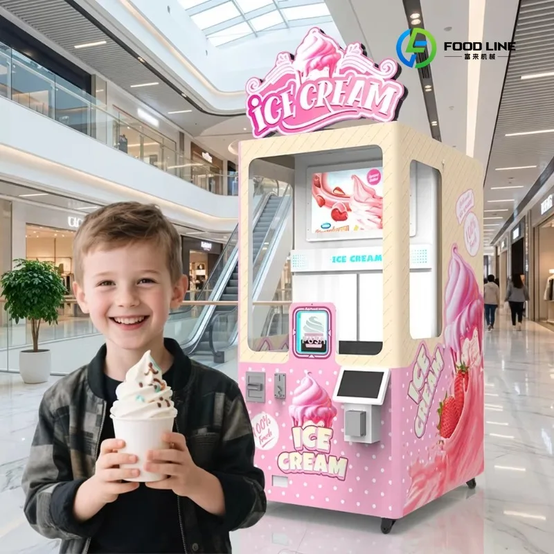 2026 New FL Custom Smart Robot Frozen Ice-Cream Vending Machine 3 Flavour Rental Coin Change Touchscreen Cloud-Based Management