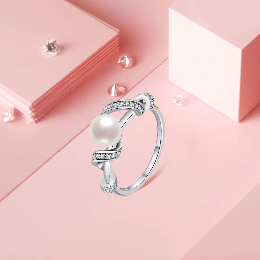 Women's 925 Sterling Silver Irregular Double Pearl Ring