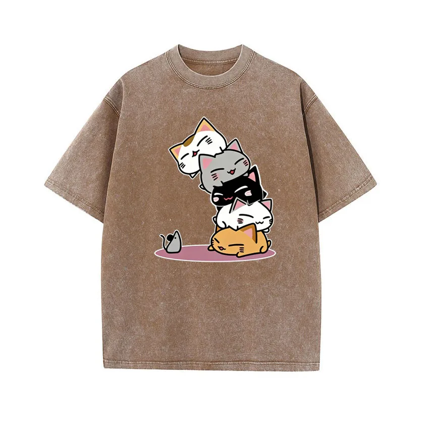 

Винтажные футболки в стиле хип-хоп, человеческая пирамида, кошка, уличная одежда в стиле Харадзюку с мультяшным принтом, хлопковые летние топы, мужские и женские футболки