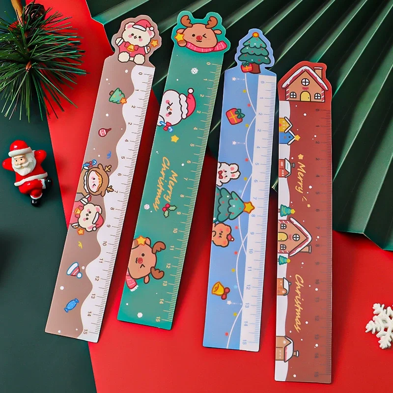 Cute Cartoon Christmas Magnetic Ruler Soft Straightedge Kids Drawing Learning Measuring Tool 15cm School Office Supplies Gifts