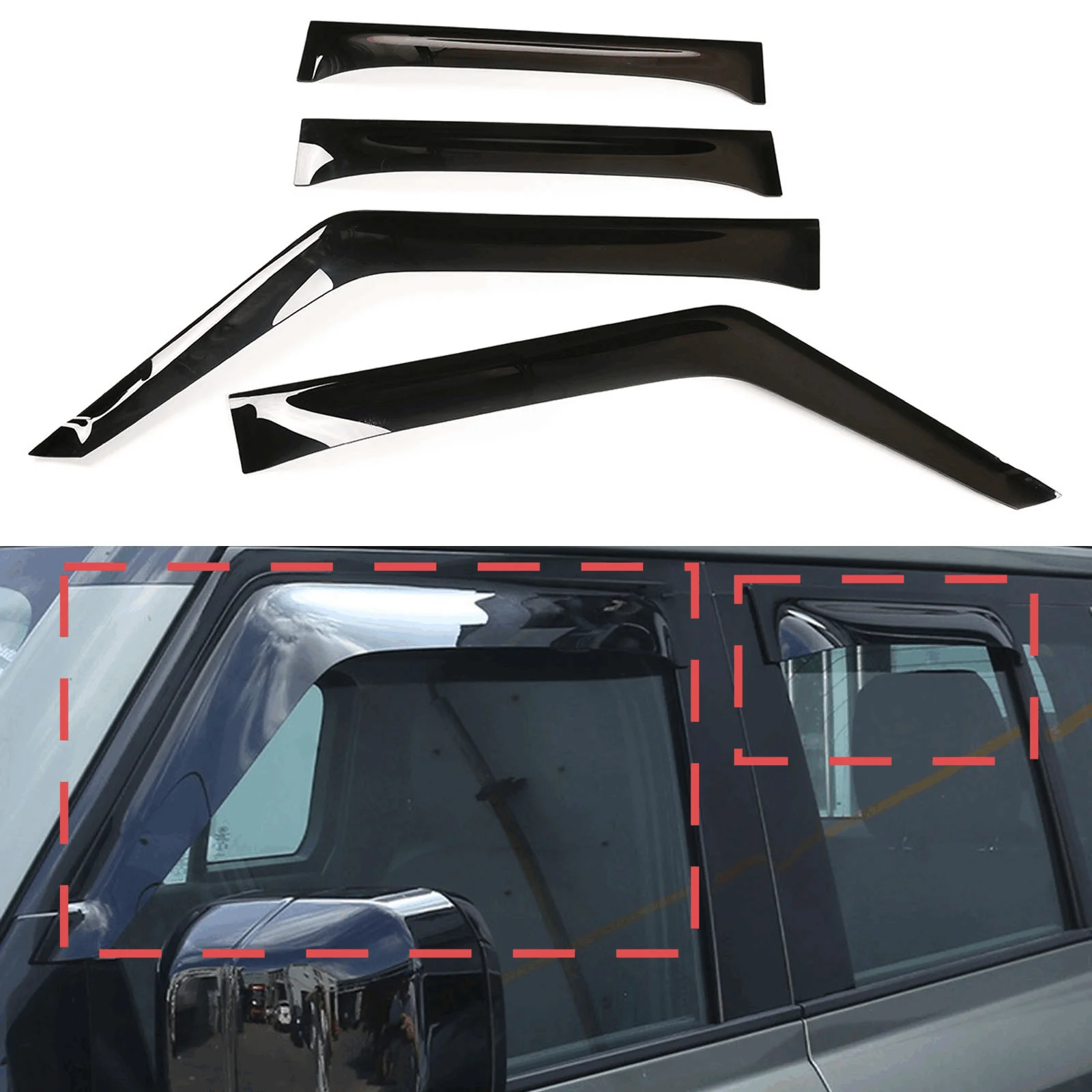 For Land Rover Defender 110 2020-2023 4 PCS Window Visor Shade Sun Rain Guard Cover