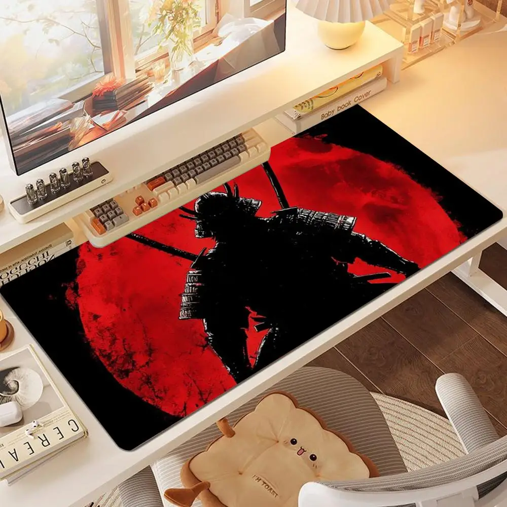 Ink Wash Samurai Sword Table Mat Mousepad Precision Tracking Thick Rubber Non Slip Base For Japanese Style Gaming
