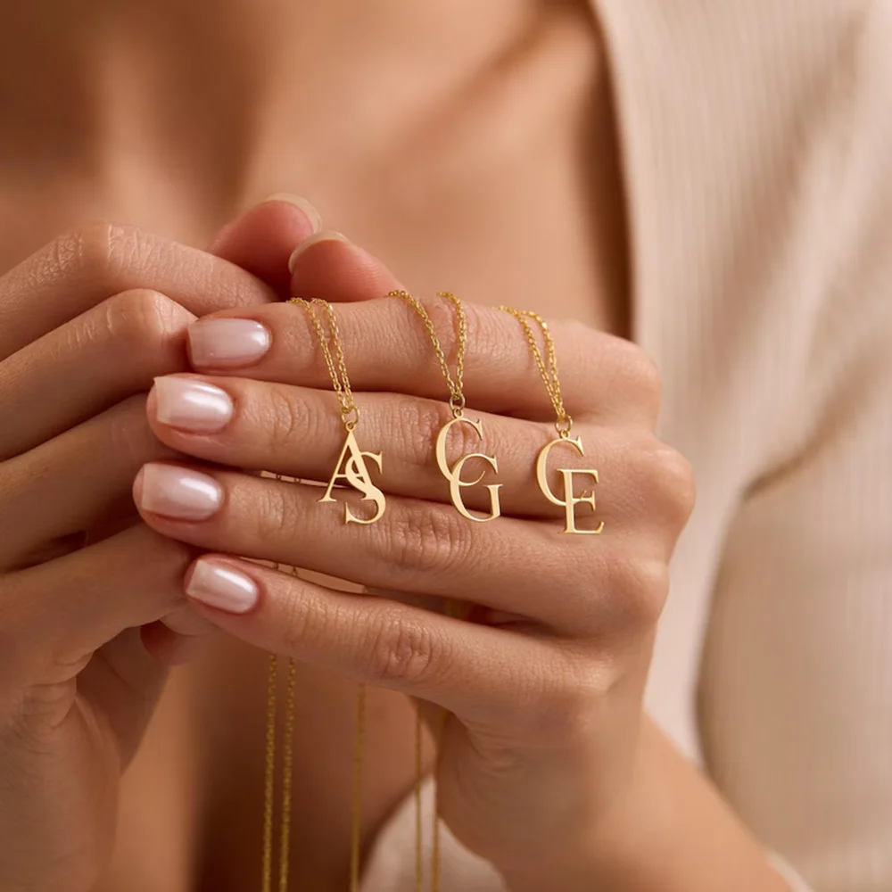 

Personalized double letter necklace, customized first letter necklace, couple necklace, double letter necklace, logo necklace