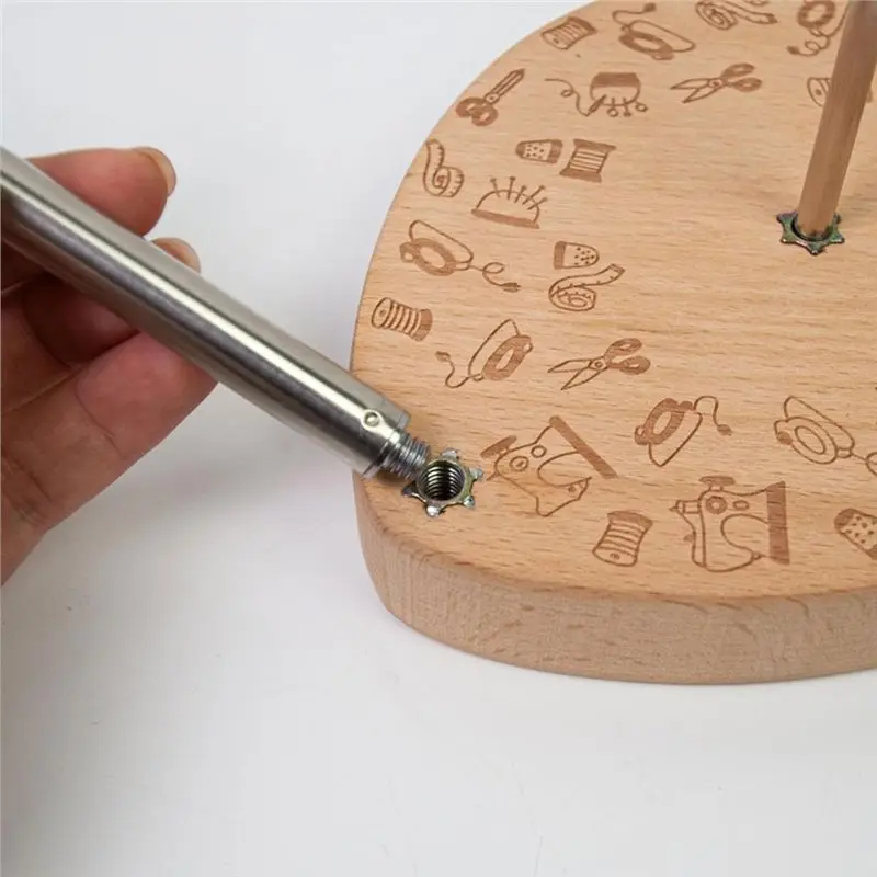 B14C Adjustable Wooden Thread Stand-Single Spool Holder For Home Sewing Machines, Extendable Bobbin Organizer