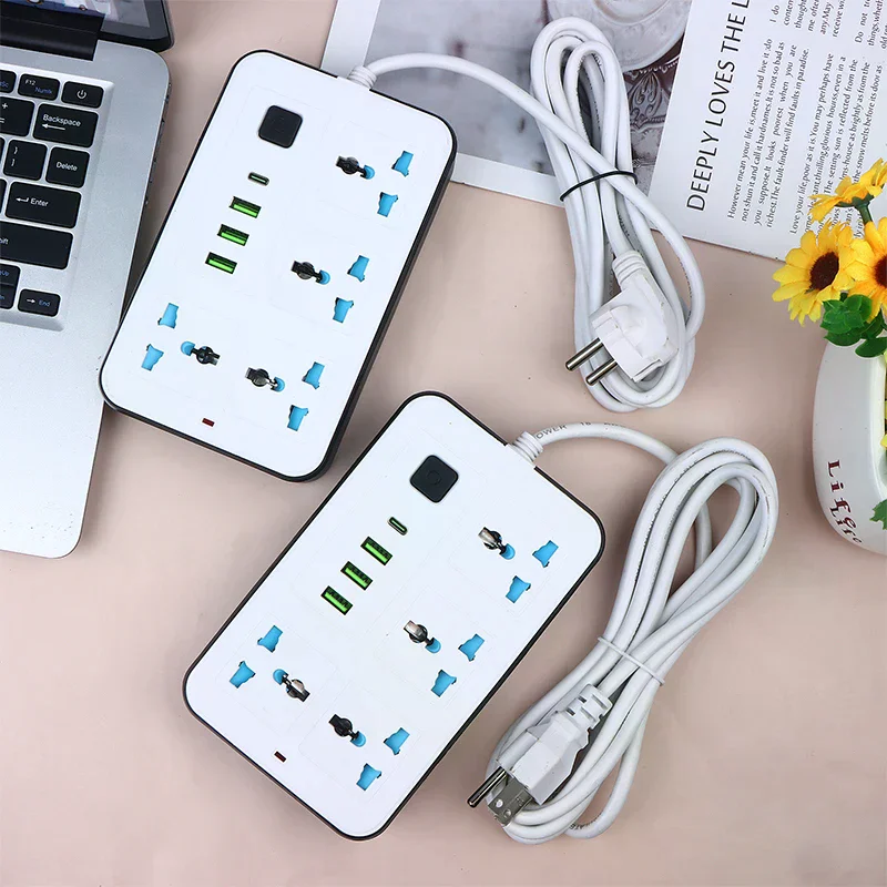 2/3/5M Extension Power Socket Charge Electrical Socket EU US Plug 2/3Pin Power Strip 1 TypeC 3 USB Port 4 Way AC Outlet