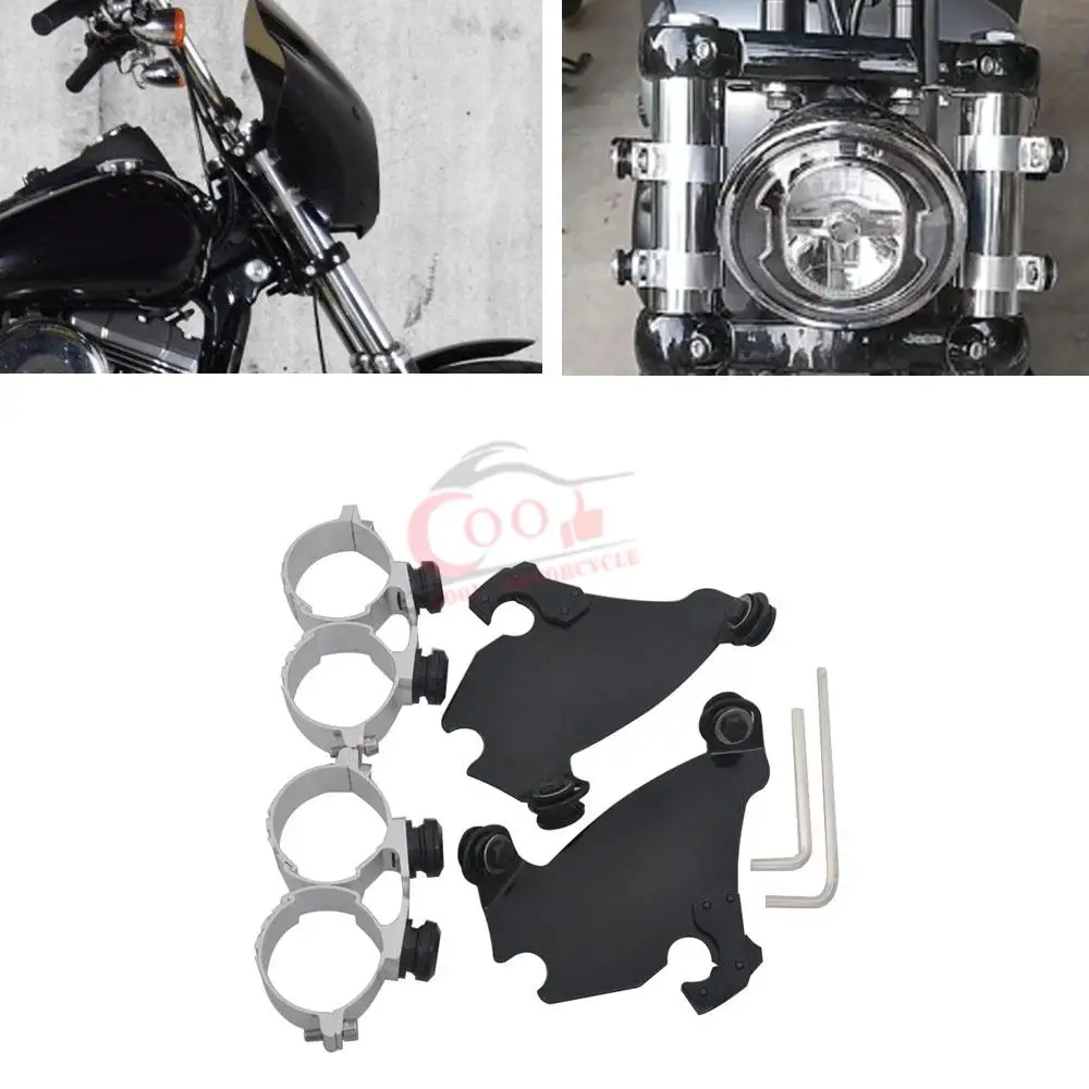 Motorcycle 49MM Adjustable Fork Clamp Mount Kit Gauntlet Headlight Fairing Bracket For Harley Davidson Dyna FXD XL 1986 -2016