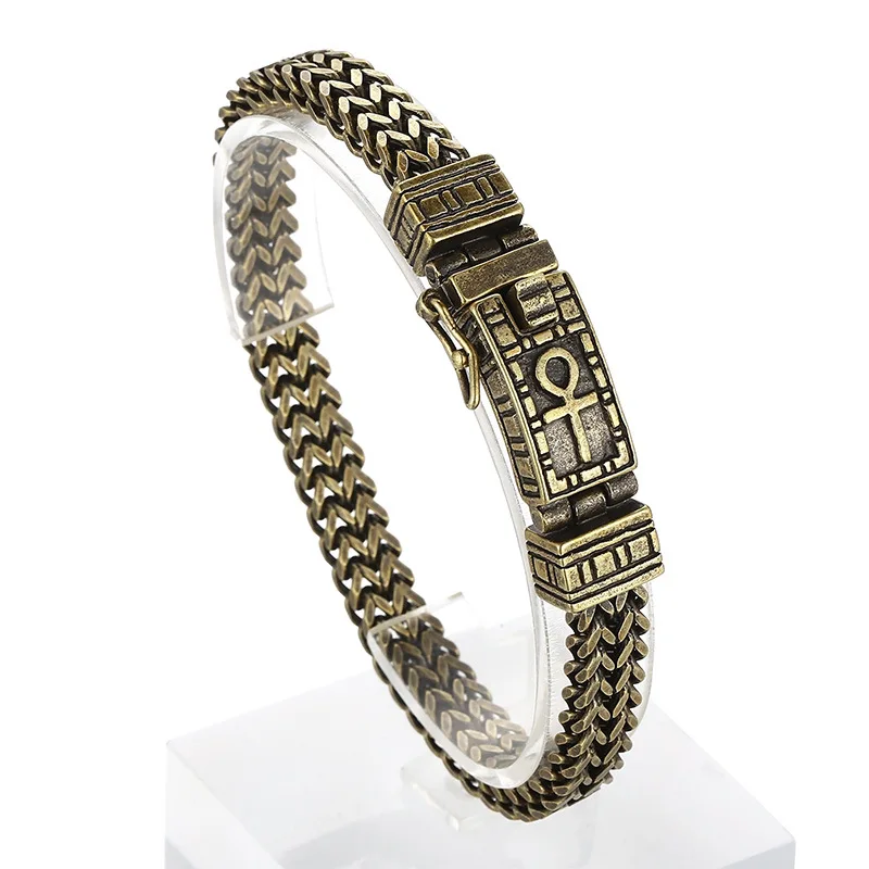 

8mm Heavy Punk Vintage Gold Color Charm Cross Bracelet Men Women Hiphop Stainless Steel Biker Bike Mesh Bangle Jewelry