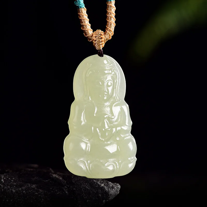 Natural Old Hetian White Jade Guanyin Pendant with Pure Bottle Bodhisattva Necklace for Men and Women Gifts