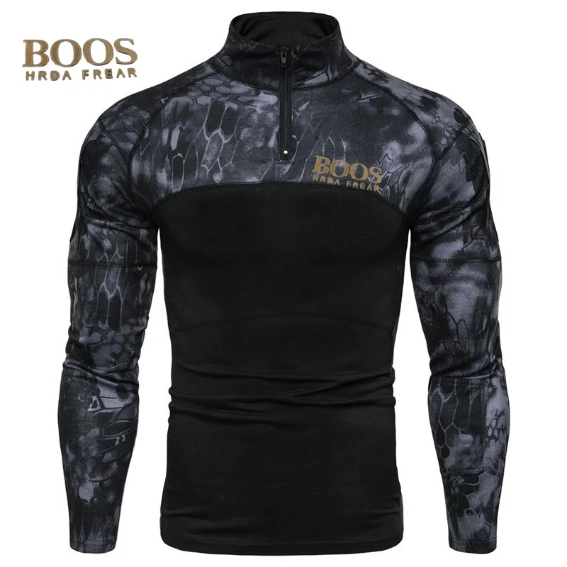 

BOOSHRDAFREA training uniform combat uniform youth stand up collar long sleeved camouflage uniform military outdoor elastic tigh