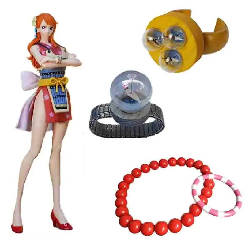 Anime Nami Portgas D. Ace Cosplay Props Large Bead Necklace Bracelet Log Pose Bag Role Play Pointer Watch Accessories