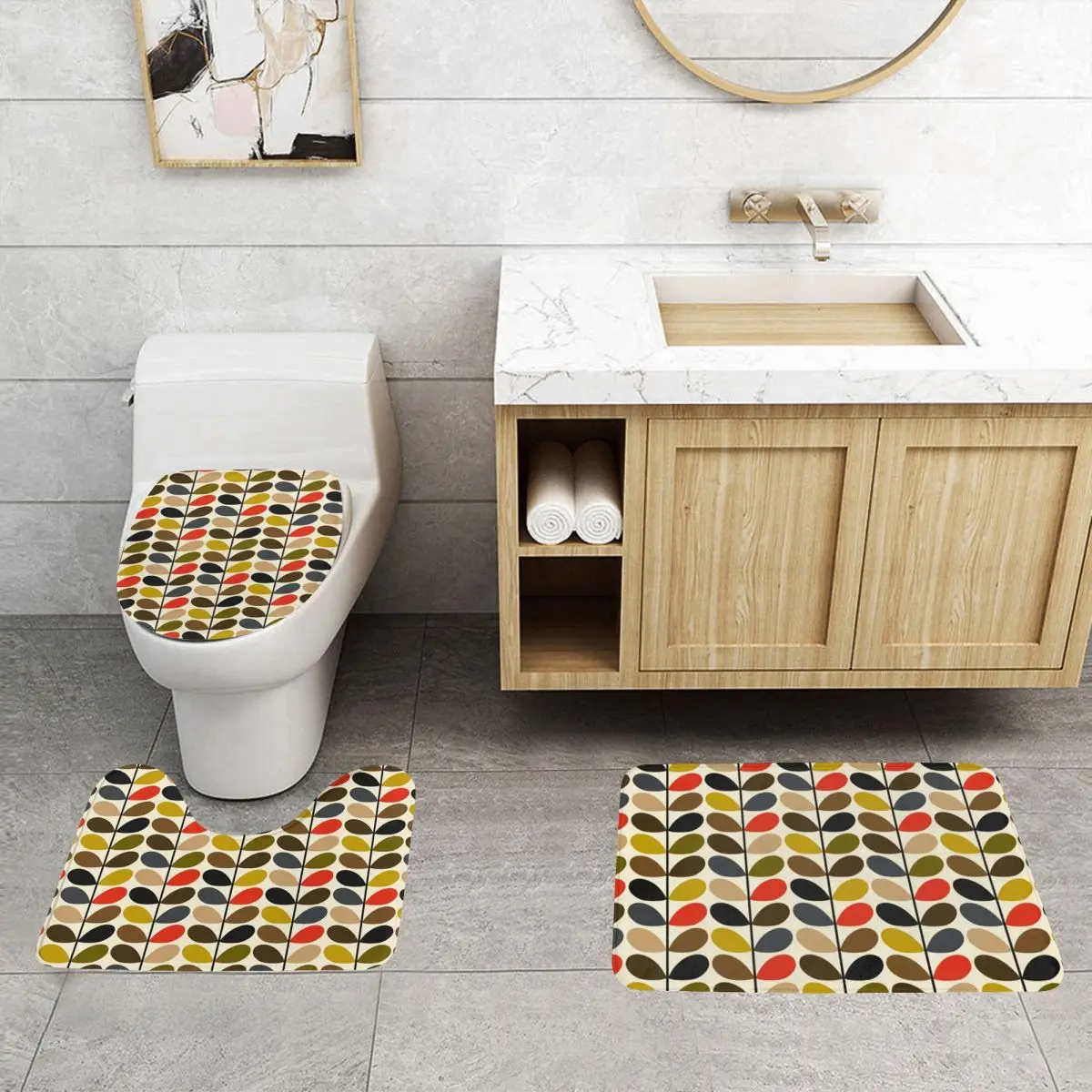 Custom Orla Kiely Multi Stem Bathroom Rugs Set 3 Pieces Non Slip Scandinavian Pattern Toilet Bath Mat Sets