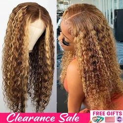 13x4 Highlight Curly Lace Front Human Hair Wigs For Women Brazilian Honey Blonde Deep Wave Frontal Wig 13x6 Hd Lace Colored Wig