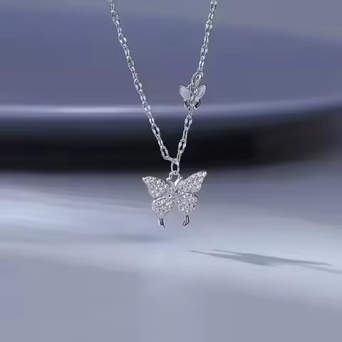 Silver Butterfly Necklace Women Crystal Zircon Pendant Necklace for Women Girl Crystal Chain Necklace Party Jewelry