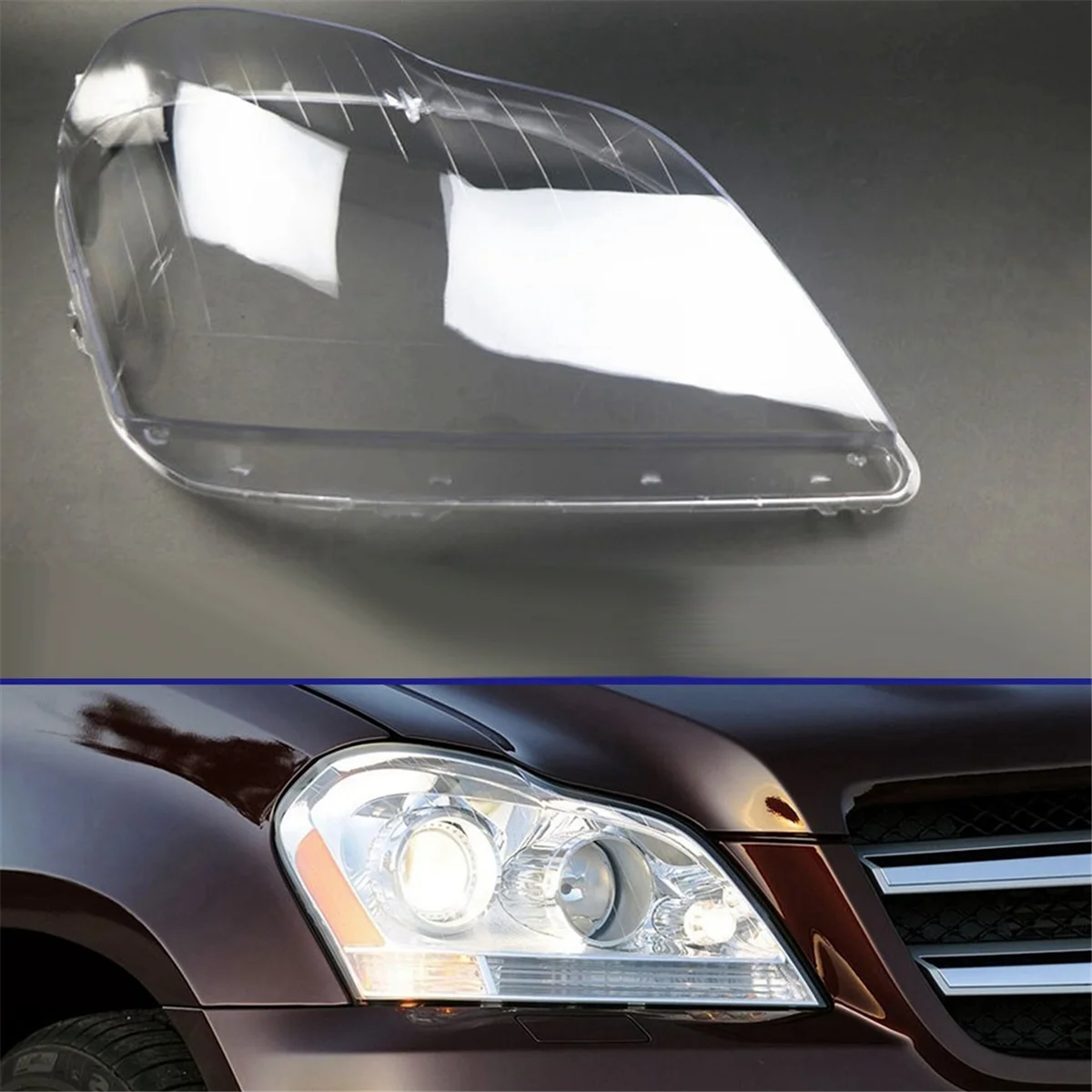 Car Headlight Lens Cover for Mercedes Benz GL-Class X164 GL350 GL400 GL450 GL500 2006-2011 Transparent Shell Lampshade R