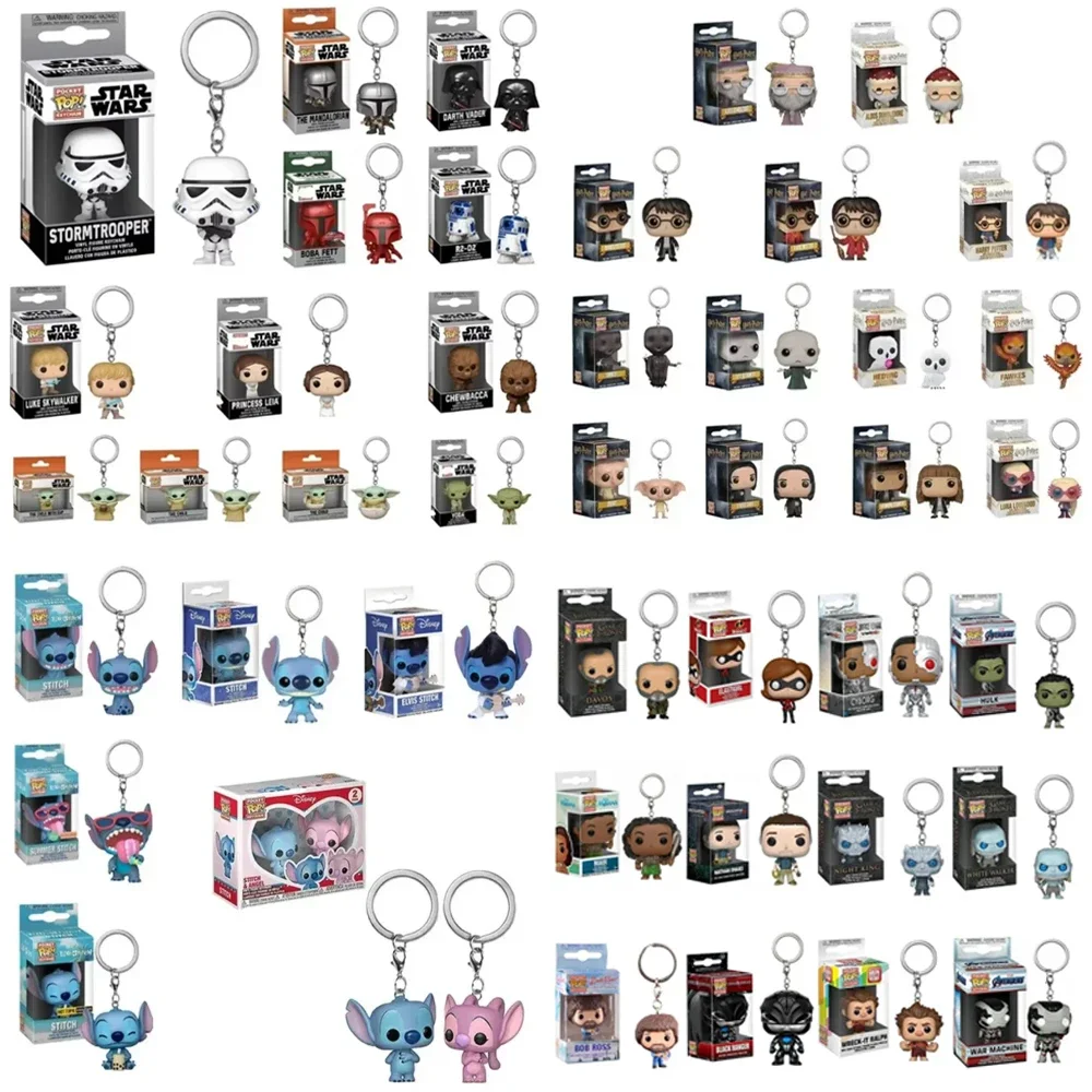 4 Uds POP llavero Harry Potter verano Lilo Stitch y Ángel Tiki Star Wars League vinilo figura de acción PVC modelo juguetes para niños regalos