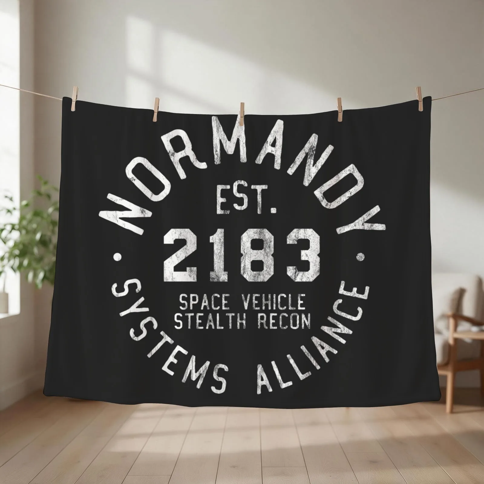 SSV Normandy Athletic Shirt | Mass Effect Athletic Style | White Print Throw Blanket