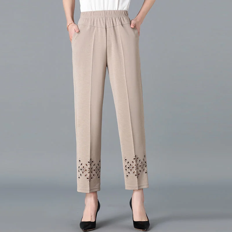 2025 Spring Summer Cropped Pants For Women Hollow Out Pantalon Femme Casual Solid Color High Waist Straight Trousers