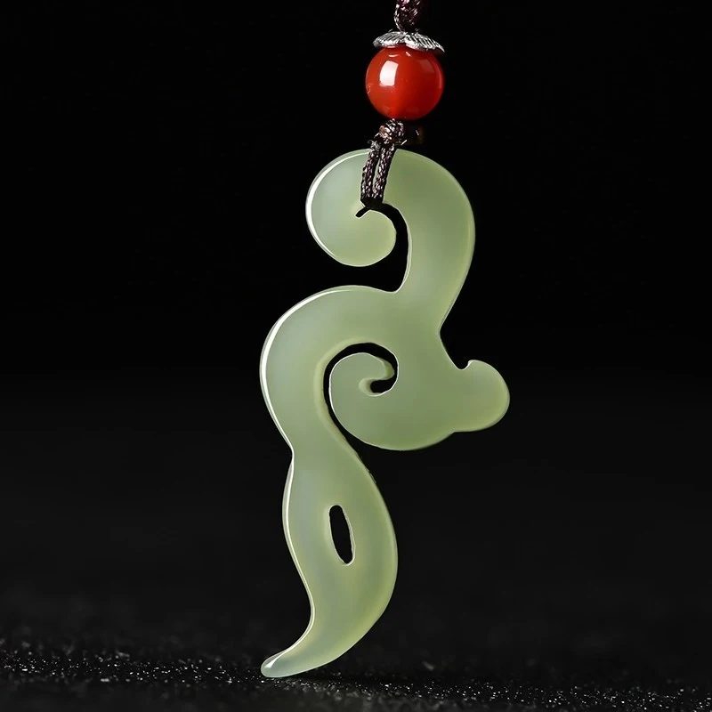 Hetian Green Amulet Pendant Well-being, Jade Necklace Men Women, Peace and Good Fortune Musical