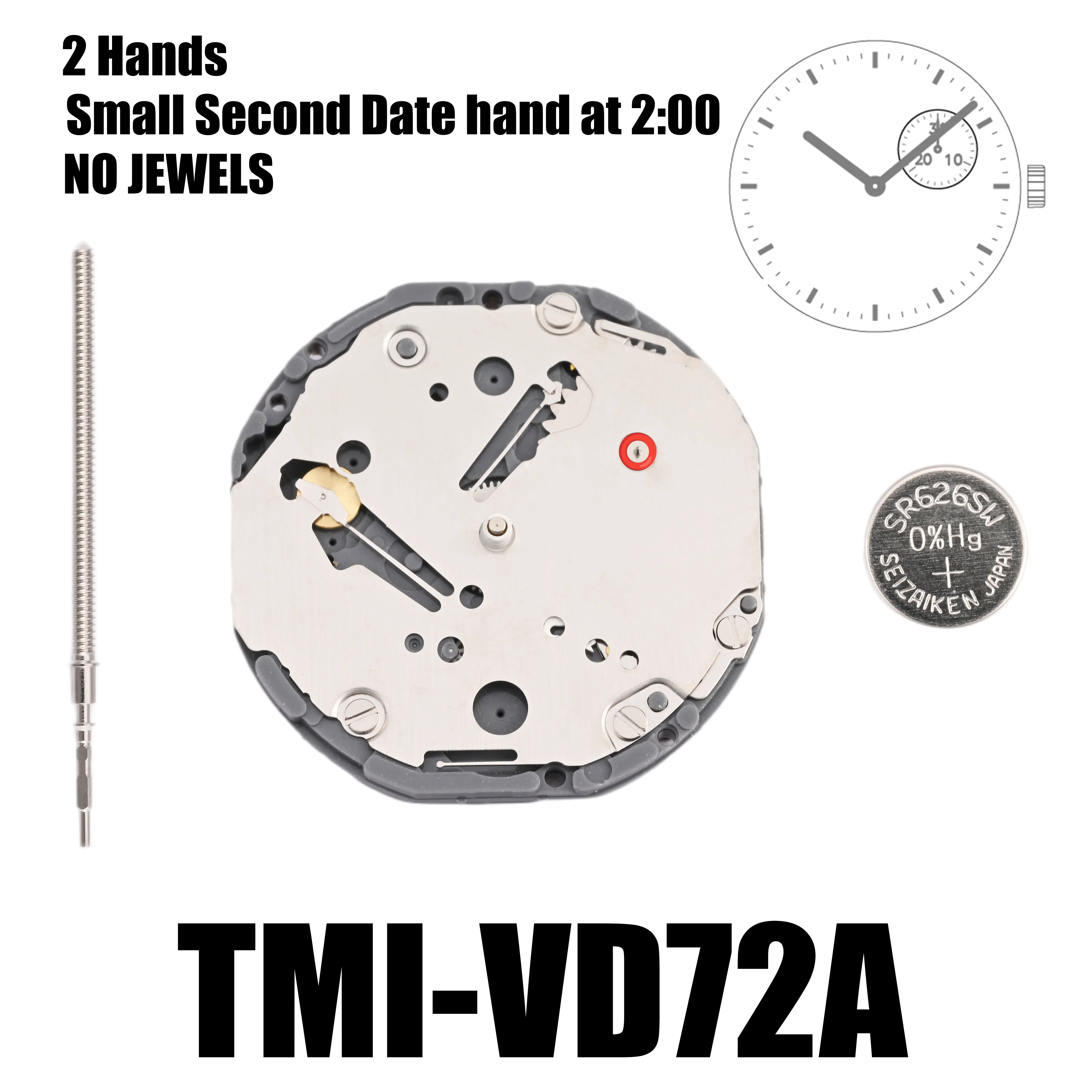 

VD72 Movement Tmi VD72 Movement 2 Hands Multi-eye Movement Small Second Date hand at 2:00 Size: 10 ½‴ Height: 3.45mm