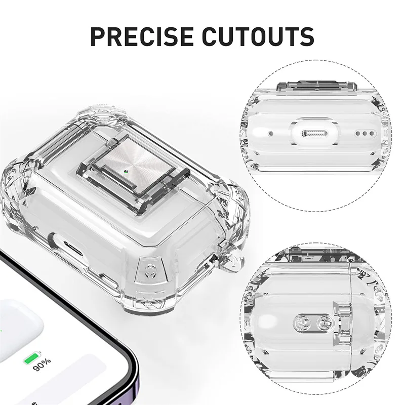 for Airpods Pro 2 Case With lock buckle Protective Cover Shockproof Rugged Air pod 1 3 4 2nd Generation Max With Carabiner Case