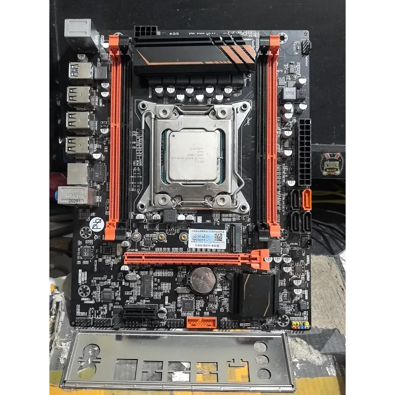 Placa base usada Huoshen Revolution X79 Combo LGA2011 con CPU E5 2650L V2, 4 ranuras DDR3, formato M-ATX