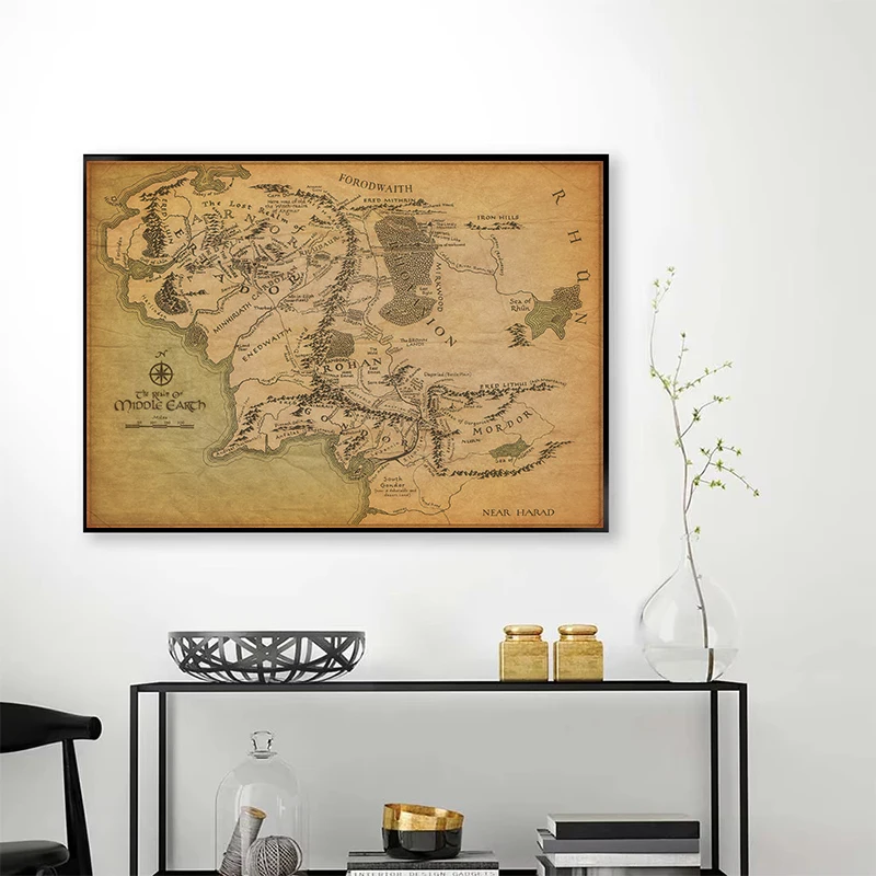 Banmu الأوسط الأرض الرجعية بالقرب من Harad خريطة المدينة الجدار ملصق فني يطبع خريطة خمر الرسم على لوحات القماش الجدارية غرفة المعيشة ديكور المنزل