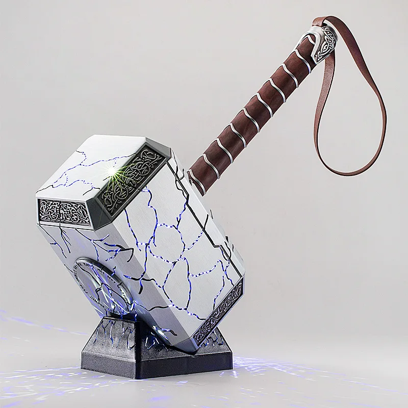 Cosplay 1/1 45cm Thor hammer mjolnir LED Light metal with base stand weapons Costume Fancy Dress party Anime stage show props