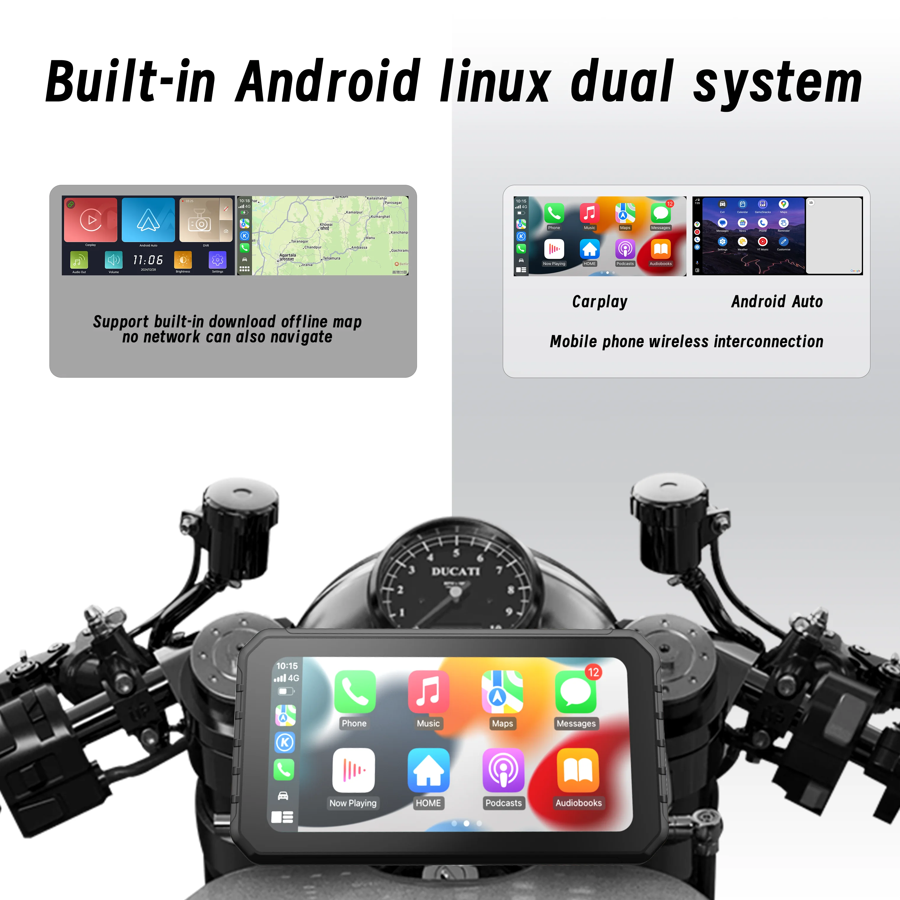 Spedal CL875 bezprzewodowy CarPlay i Android Auto motocykl IP65 wodoodporna nawigacja do sterowania głosowego Siri Google 6.25 Cal ekran dotykowy