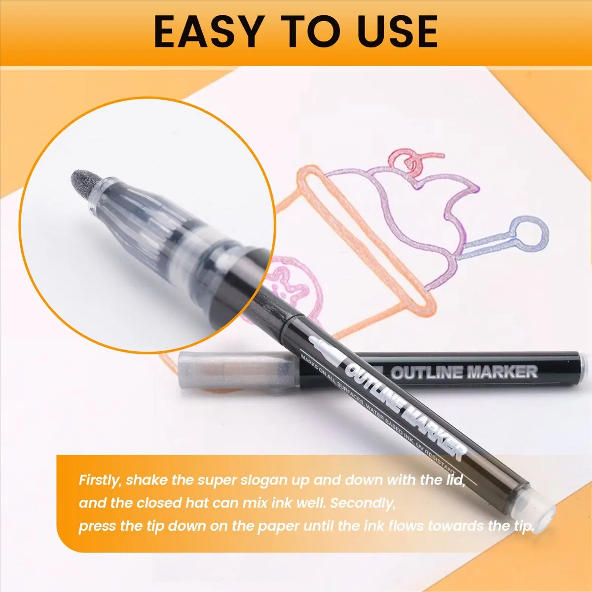MALL Shimmer Markers Doodle Outline Dazzles: 12 Colors Metallic Double Line Glitter Pens Set Super Squiggles Sparkle Dazzlers