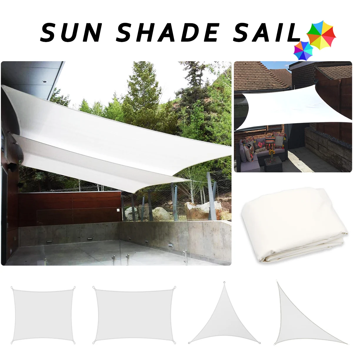 White All size 420D Waterproof Sun Shade Sail Square Rectangle Triangle Garden Terrace Canopy Pool Shade Camp Hiking Yard Awning